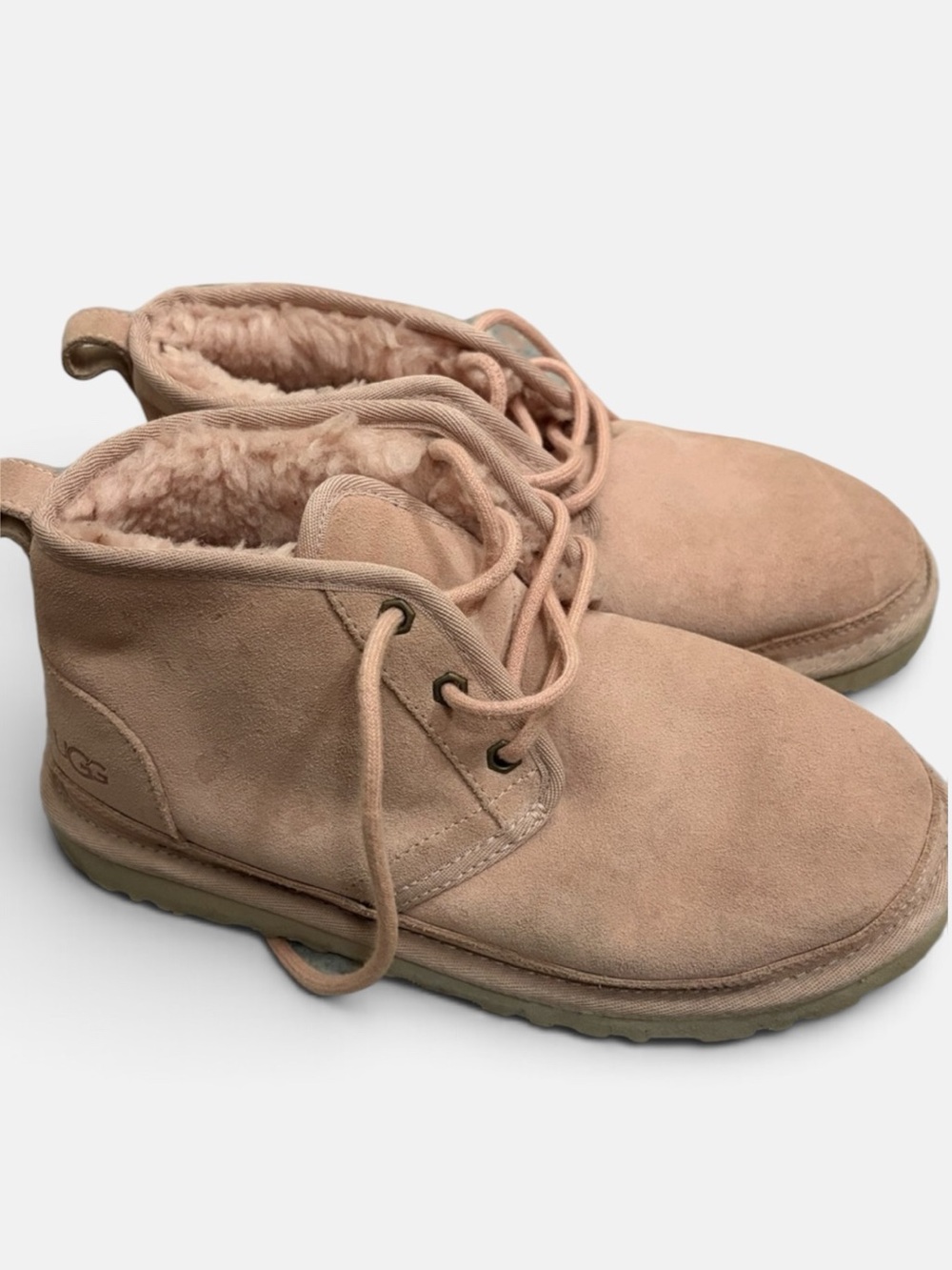 UGG Women’s Pink Suede Shearling Chukka Ankle Boots Lace Up Size 7